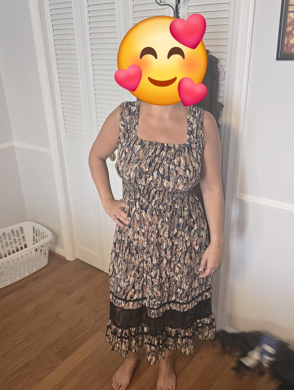 No Frills Navy, Cream & Tan Printed Midi Dress